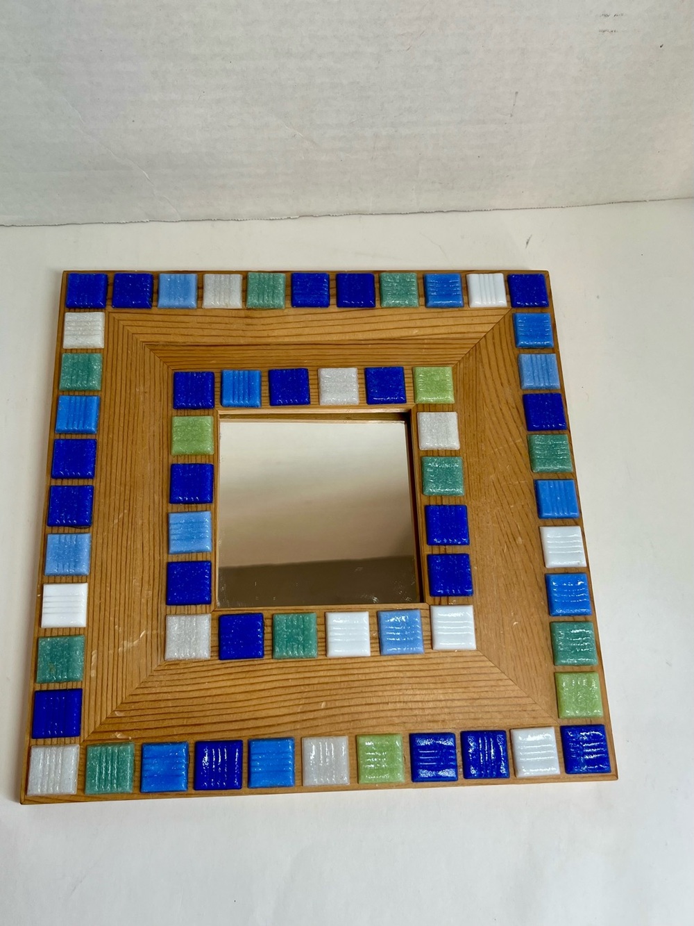 Wood Frame Mosaic Mirror w/Blue/White/Green Tiles (10x10x10x10) (Mint Condition)